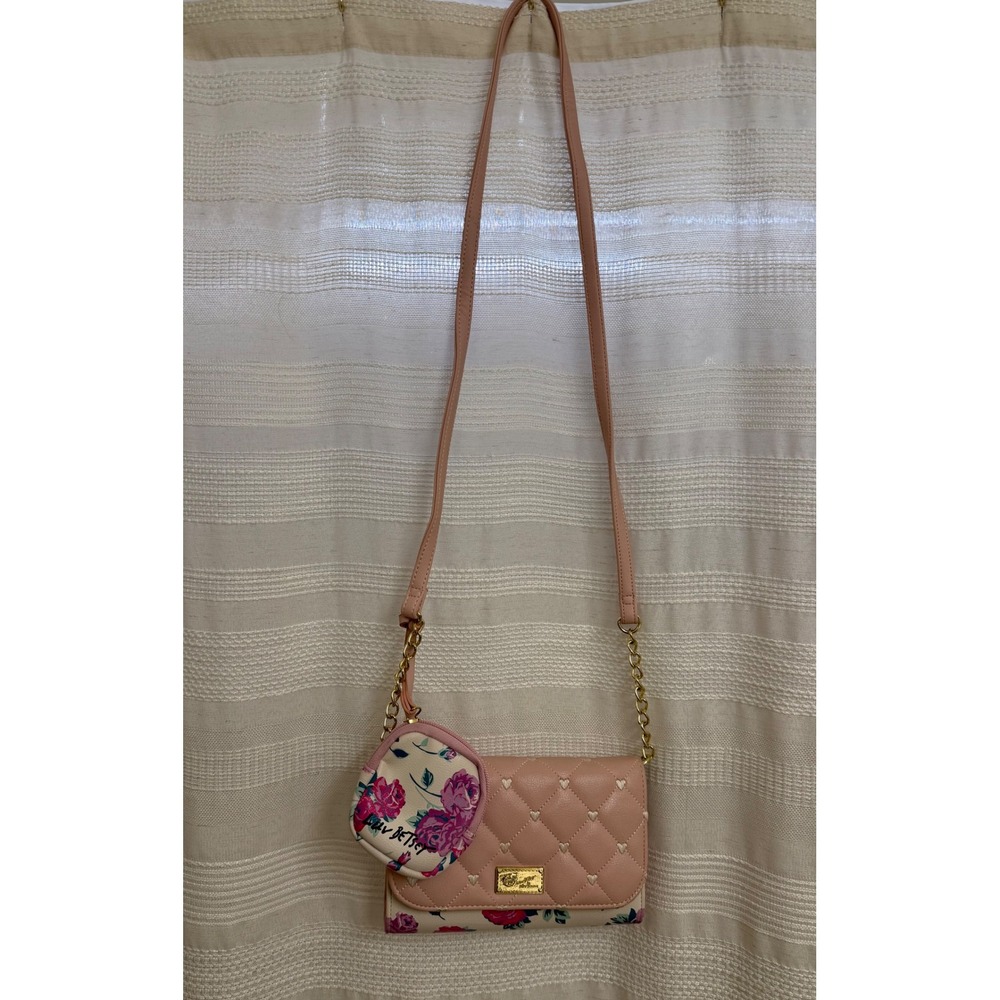 Luv Betsey Johnson Floral Quilted Pink Heart Crossbody Bag with Coin Purse